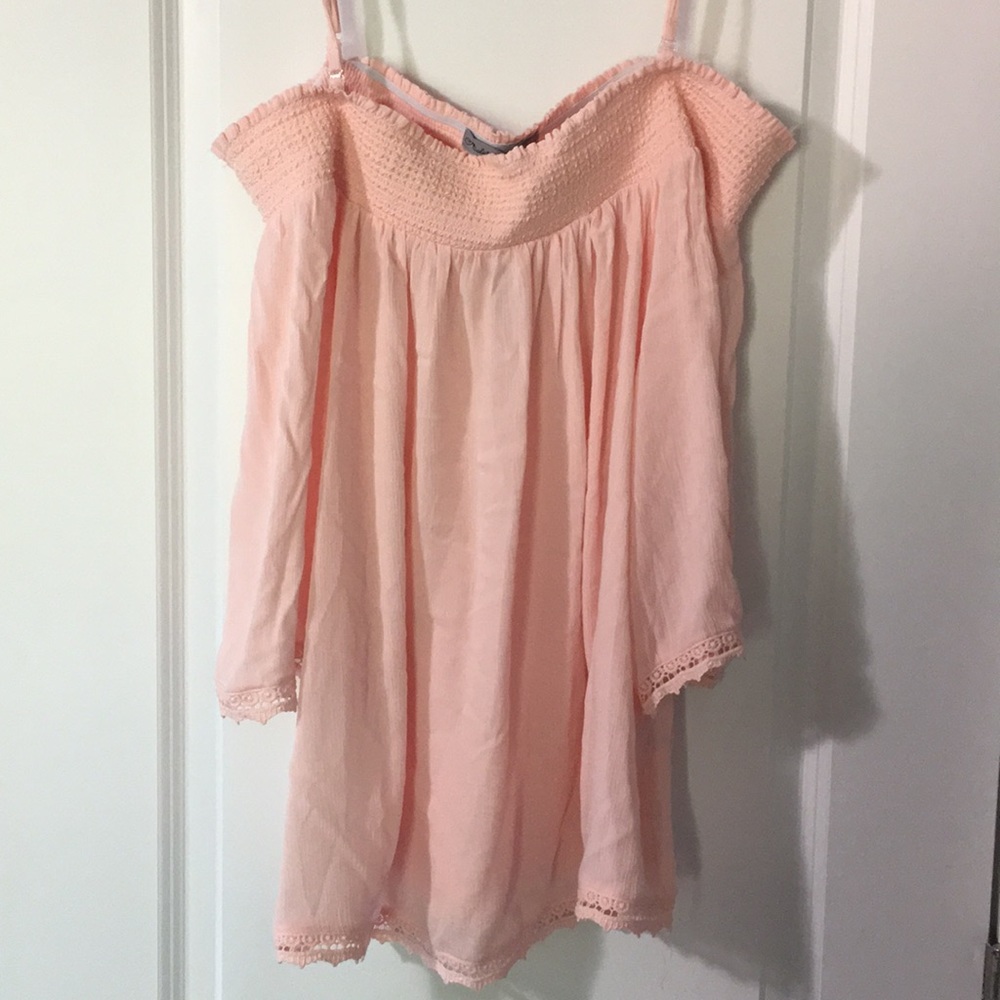 Pink off the shoulder top.